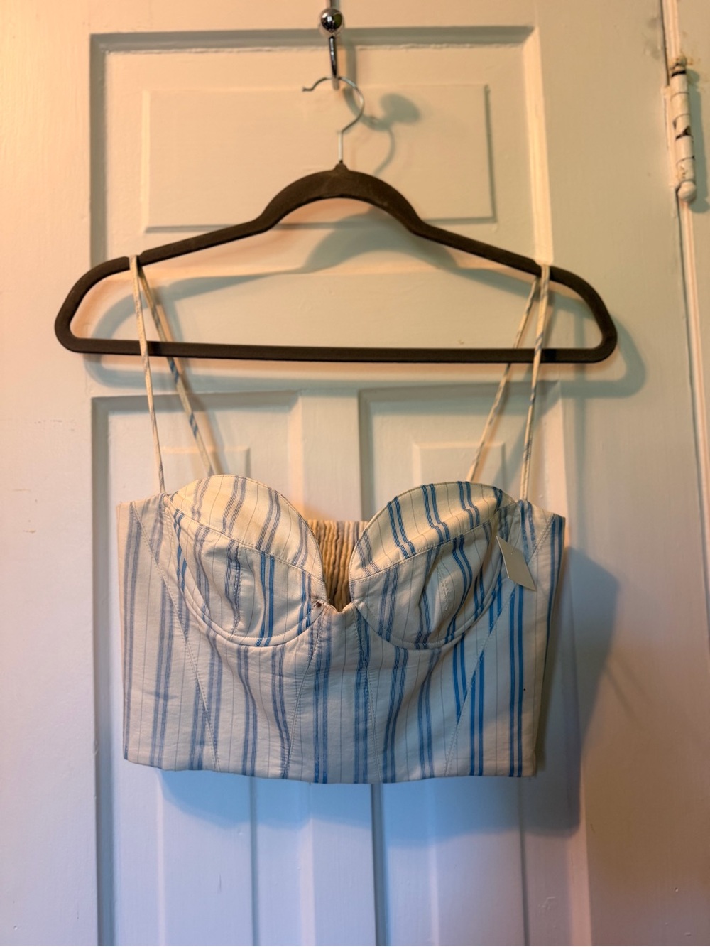 ZARA Striped Blue and White Bustier Crop Top with Adjustable Straps
